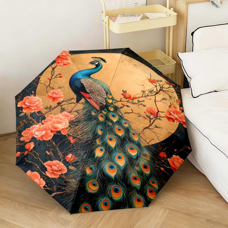 1PC Peacock Starry Night Automatic Umbrella - Suitable Travel Outdoor Portable Umbrella Birthday Gift Daily Essentials