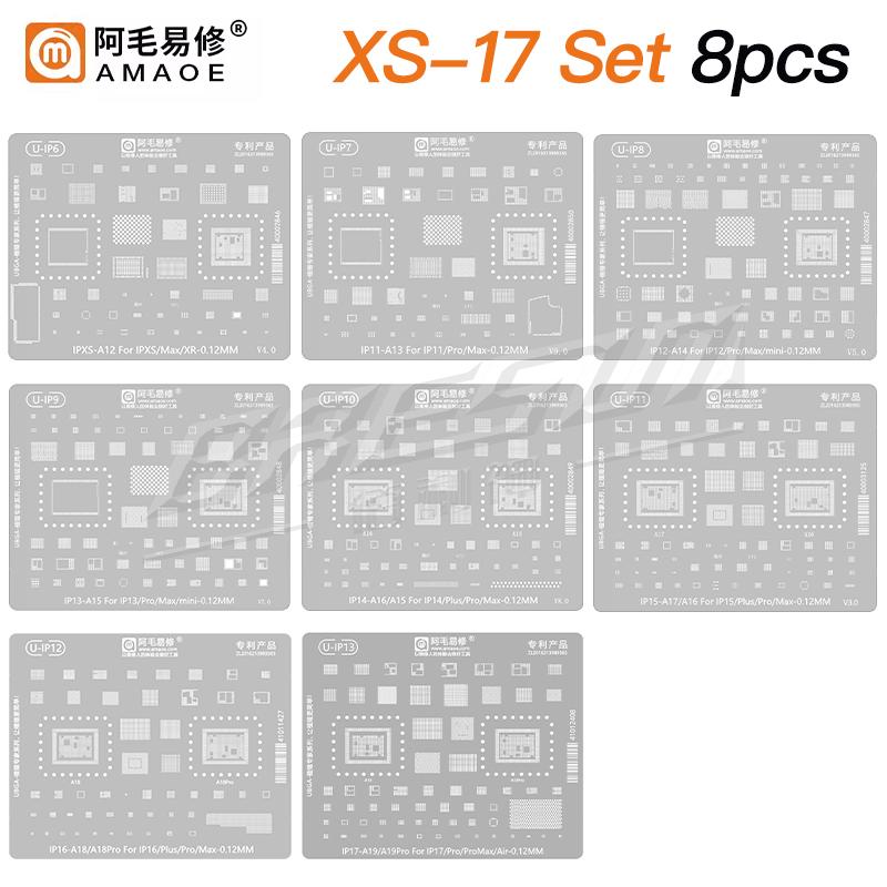 Amaoe BGA Reballing Stencil Template For iPhone 17 16 15 14 13 12 11 Pro Max XSMax 8 7P 7 6 A18 Tin Planting Soldering Net Tools
