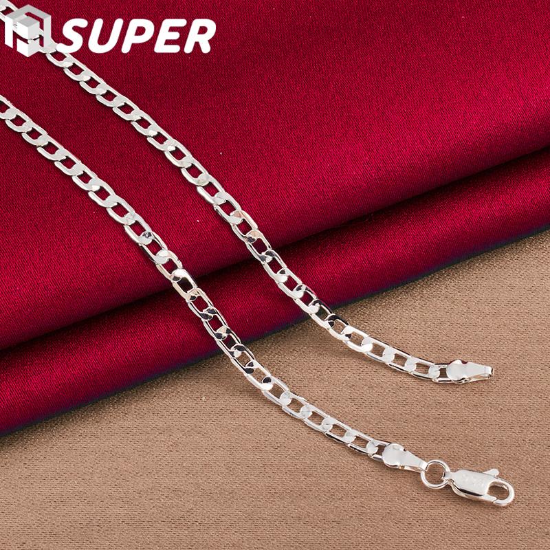 925 Sterling Silber 16/18/20/22/24/26/28/30 Zoll 4 mm seitlicher Halskettenschmuck