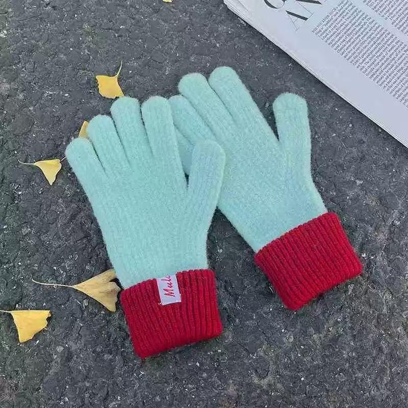 

Вязаные перчатки контрастного цвета женские новые осенне-зимние теплые и холодостойкие пальцы могут ездить пять пальцев