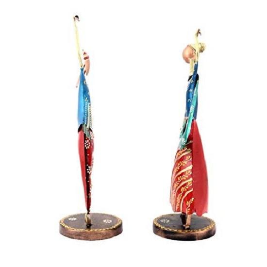 Wrought Iron Showpiece Figurine Playing Dandia Multicolor