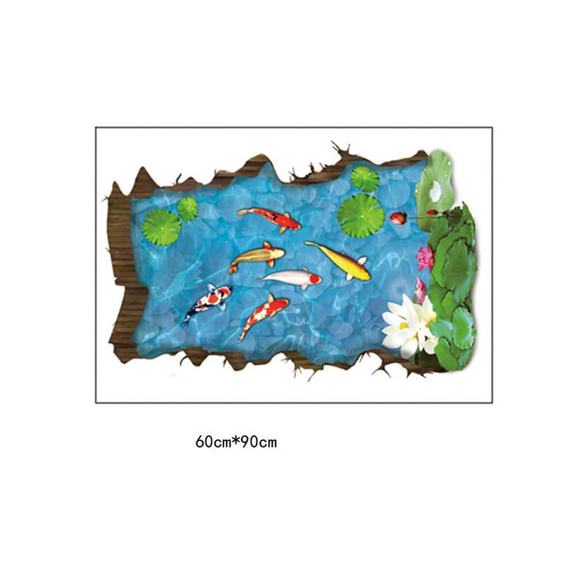 

3D Наклейка на стену с изображением карпа в пруду, водонепроницаемая, съемная, самоклеящаяся виниловая наклейка для домашнего напольного покрытия, наклейки для декора 60cmx90cm разноцветный