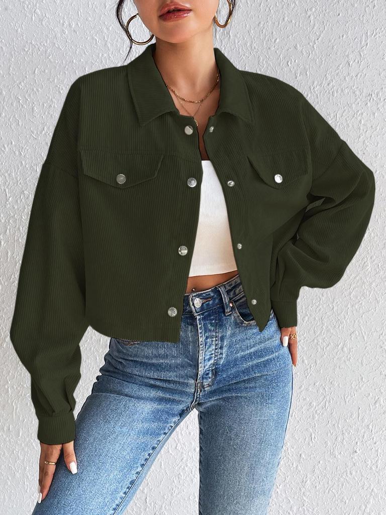Cross2025 Women's Corduroy Lapel Jacket - Autumn/Winter Casual Short Coat