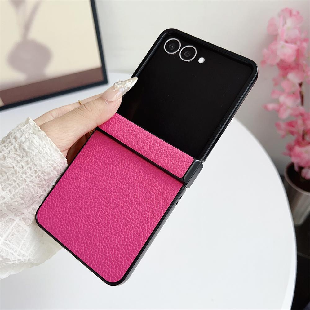 Luxury Leather Hard Shell Hinge Protective Cover Phone Case for Samsung Galaxy Z Flip 7 6 5 4 3 Flip7 Flip6 Flip5 Flip4 Flip3 5G