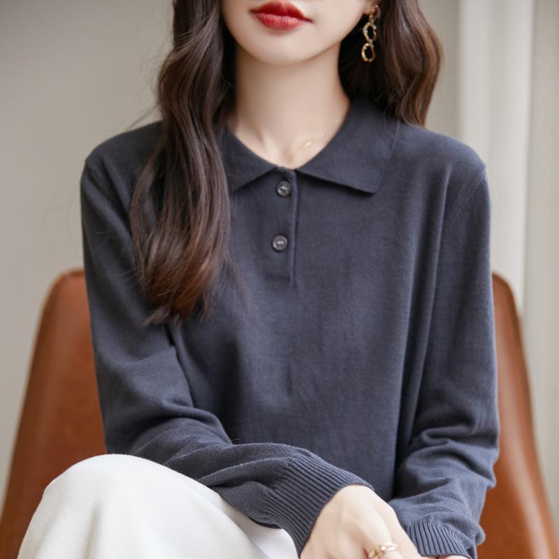 Women's Polo Collar Knit Sweater Long Sleeve Elegant Commute Top