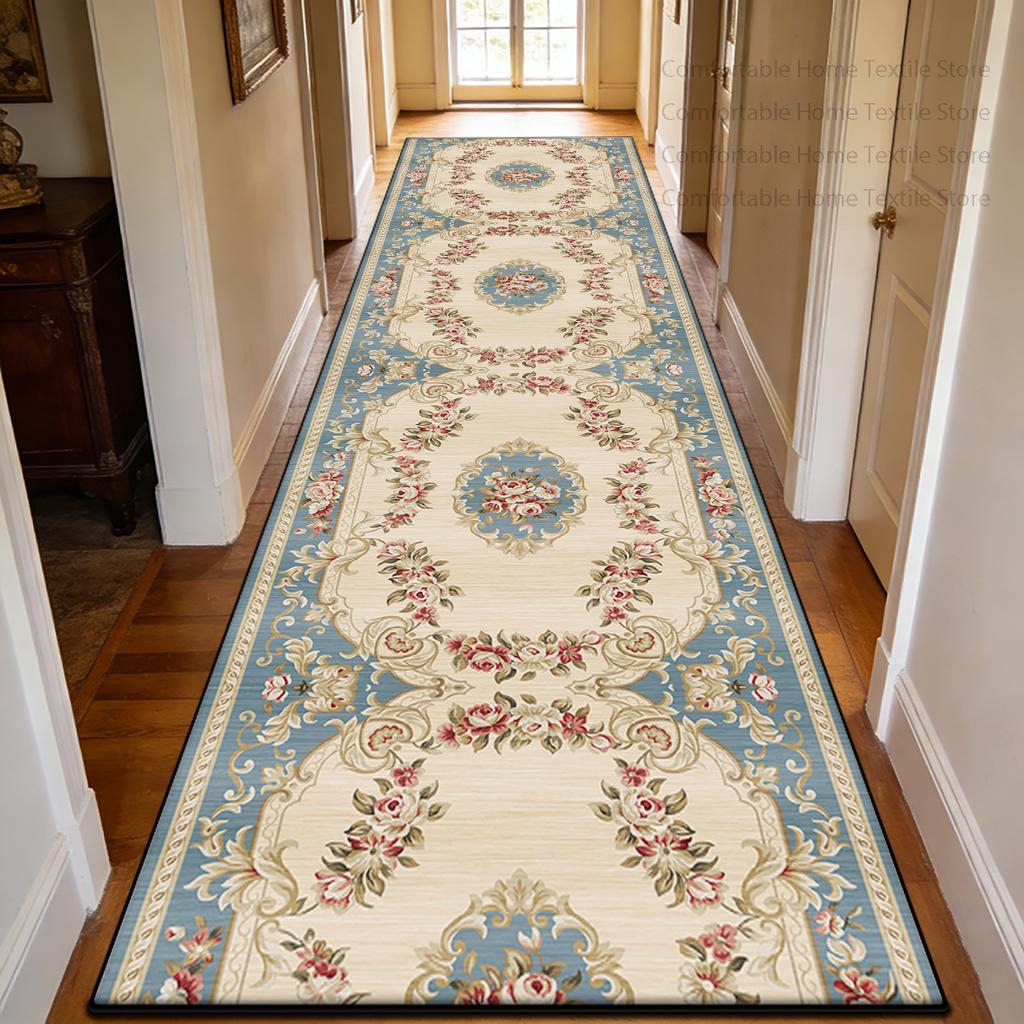 Luxurious European Patterns Long Corridor Carpet Decoration Doorway Stairway Antiskid Rug Easy Clean Lint-free Long Runner Mats