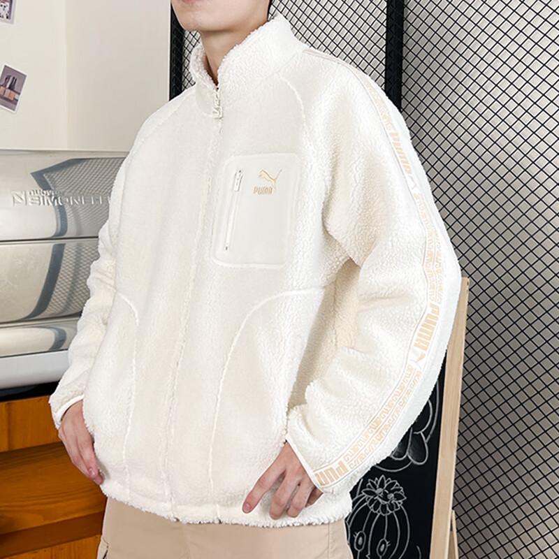 Puma Side Letter Woven Band Stand Collar Casual Fleece Jacket Unisex Jacket White 625196-65