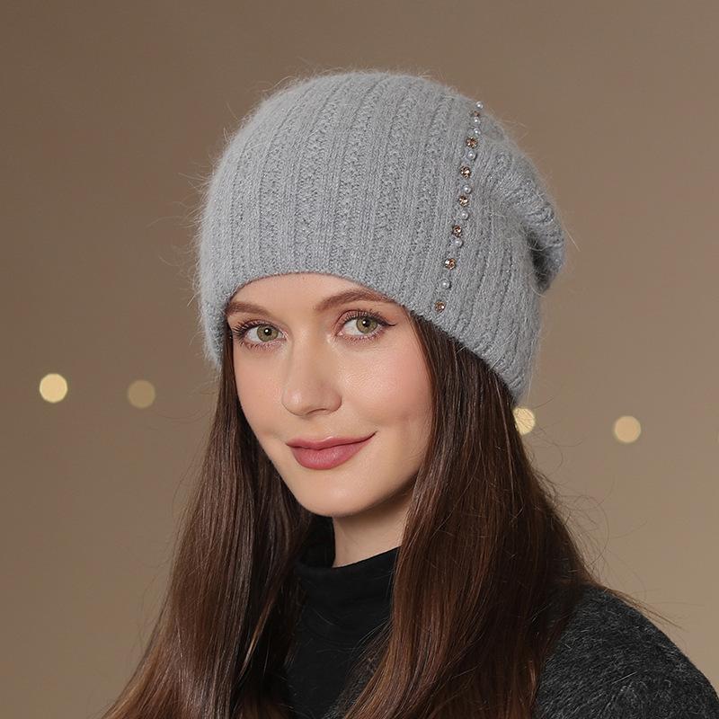 Hats Women's Autumn Winter Thick Warm Woolen Hats Middle-aged Elderly Mothers' Hats Cold Proof Pullover Hats Rabbit Hair Knitted Hats