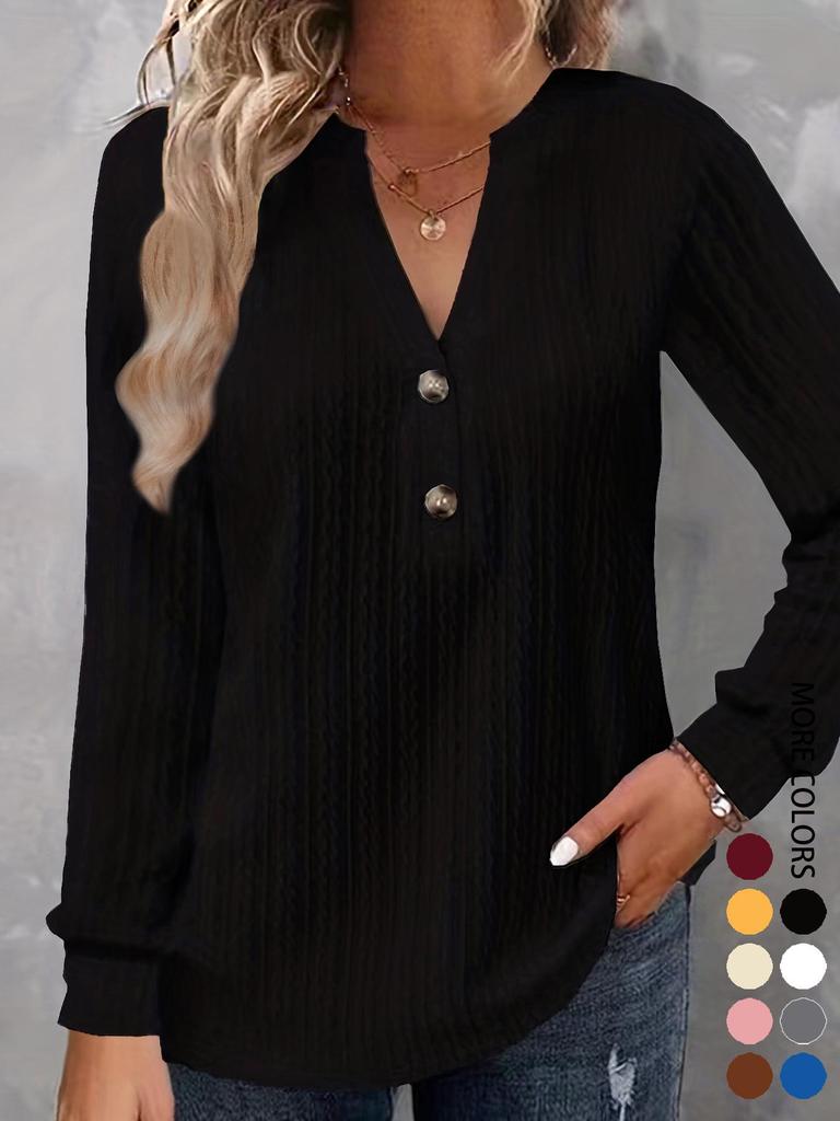 Elegant V-Neck Long Sleeve Plus Size T-Shirt for Autumn/Winter