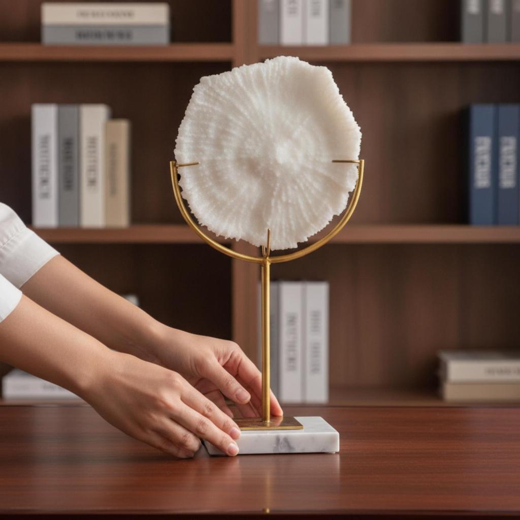 Coral Sculpture with Marble Base Beach-Themed for Display Shelf, Entryway