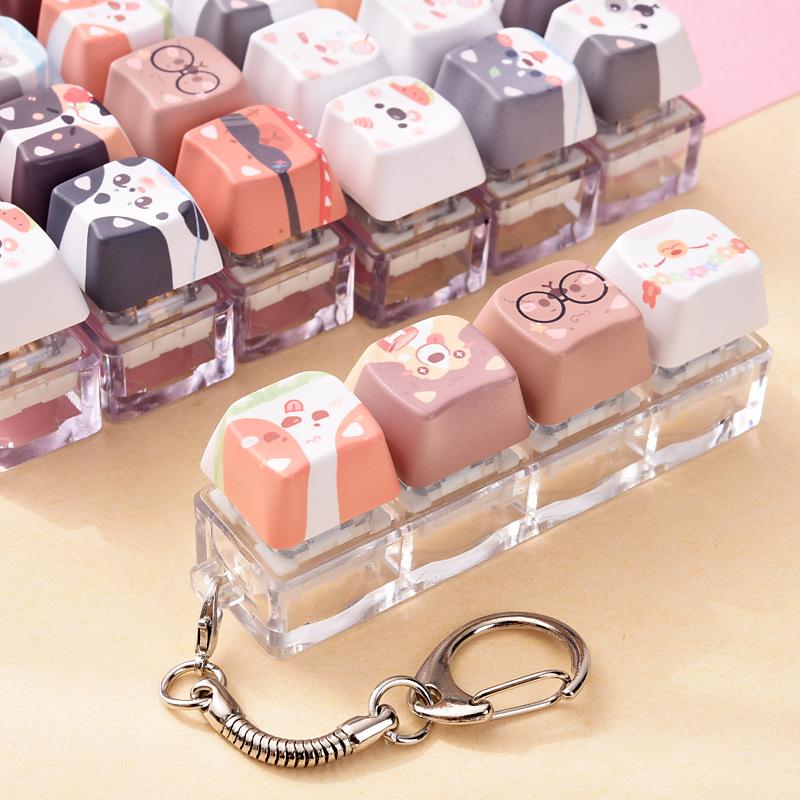 Cute Cat Dog Pendant Stress-Relief Fidget Keychain Mechanical Keyboard Keychain Dog-Themed Clicker Fidget For Backpack Study