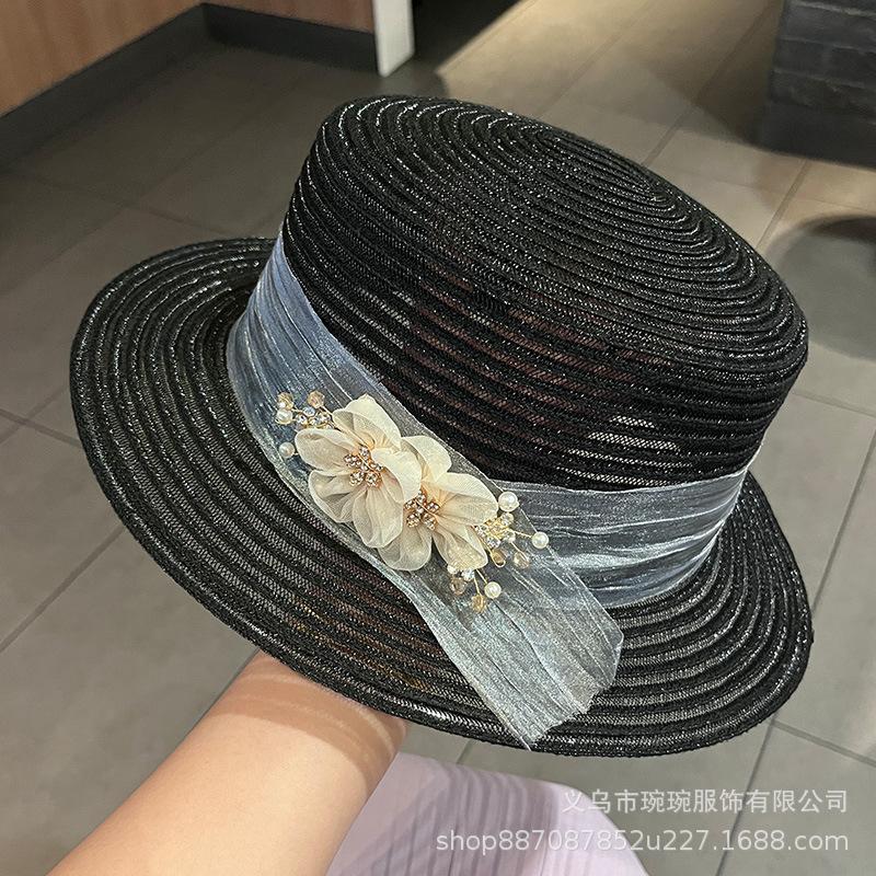 Ladies mother top hat spring and summer in the elderly new flat flower mesh hat seaside vacation beach hat