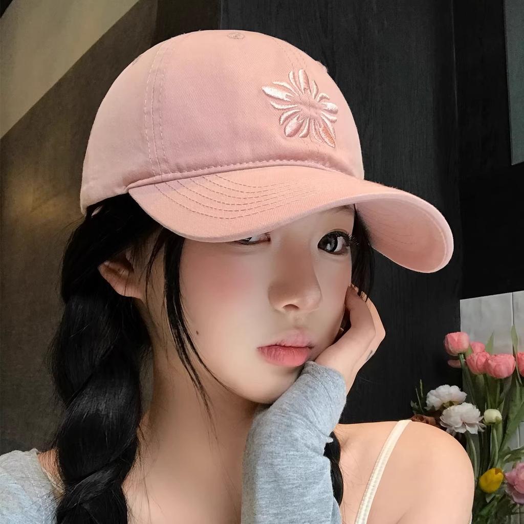 Zhang Yuanying Embroidered Flower Retro Solid Color Baseball Cap Showing the Face Small Versatile Wide Brim Sunshade Simple Cap