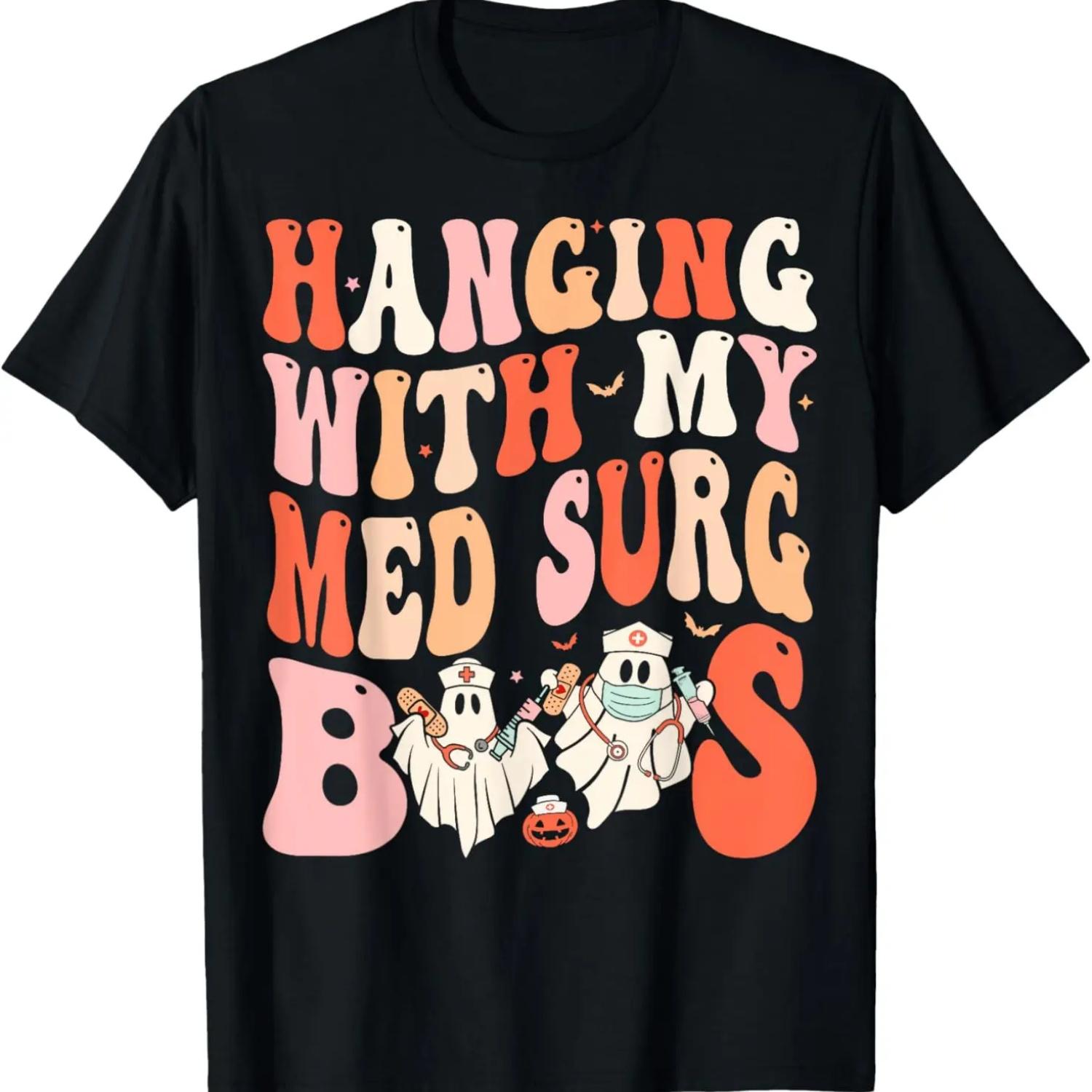 Хэллоуин МедСёстры Команда  Бу!  Медсестра Призрак Милый Работник Здравоохранения Футболка, Удобный чистый хлопок S