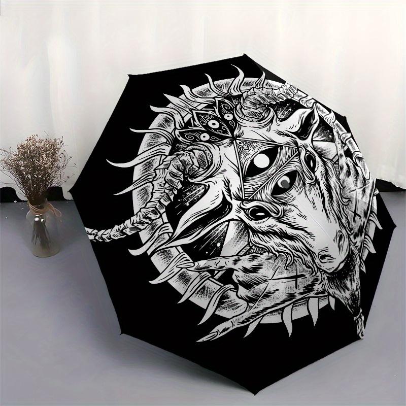 Enchanted Horned Skull: Mystical Tattoo Design StickerUmbrella, Portable 3-Fold Compact Umbrella,Christmas Gift ES502
