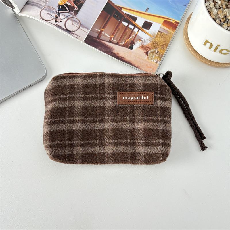 British Style Plaid Wool Coin Purse - Retro Mini Clutch