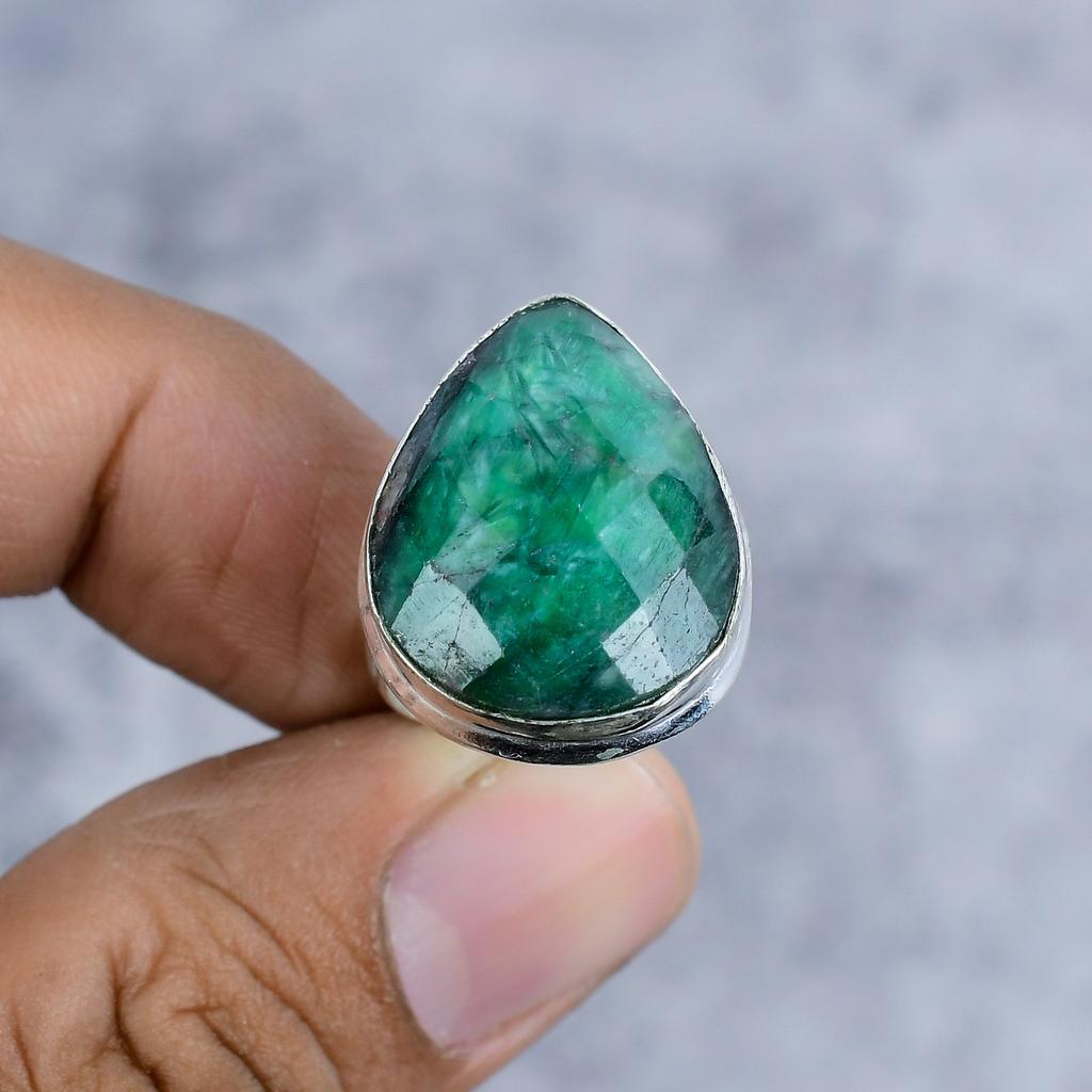 Green Jade Gemstone Handmade 925 Sterling Silver Jewelry Ring Size 7 M-2573