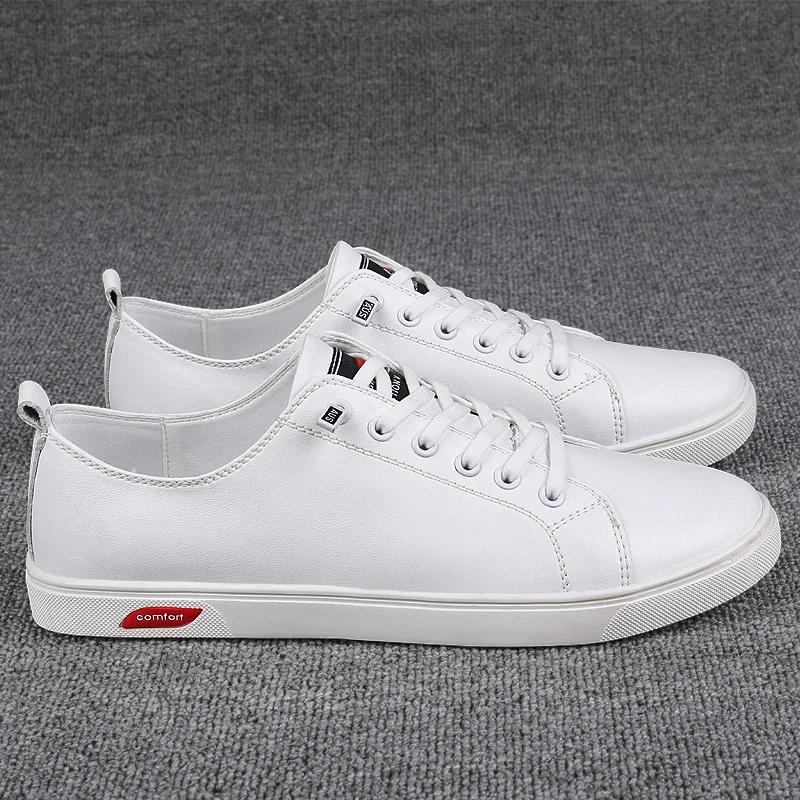 Fashion Minimalist White Leather Sneakers 2025 Trendy Skate Shoes Breathable Design Non-Slip with Memory Foam Insole Plus Size 37-45