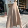 Autumn Womenswear Solid Midi A-Line Pleated Fresh Sweet High Waist Slimming Knit Skirt