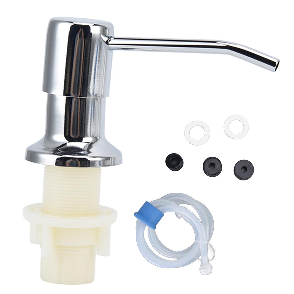 Sink Soap Dispenser Kit with Silicone Tube Stainless Steel Electroplating Sink Liquid Pump Head for Kitchen