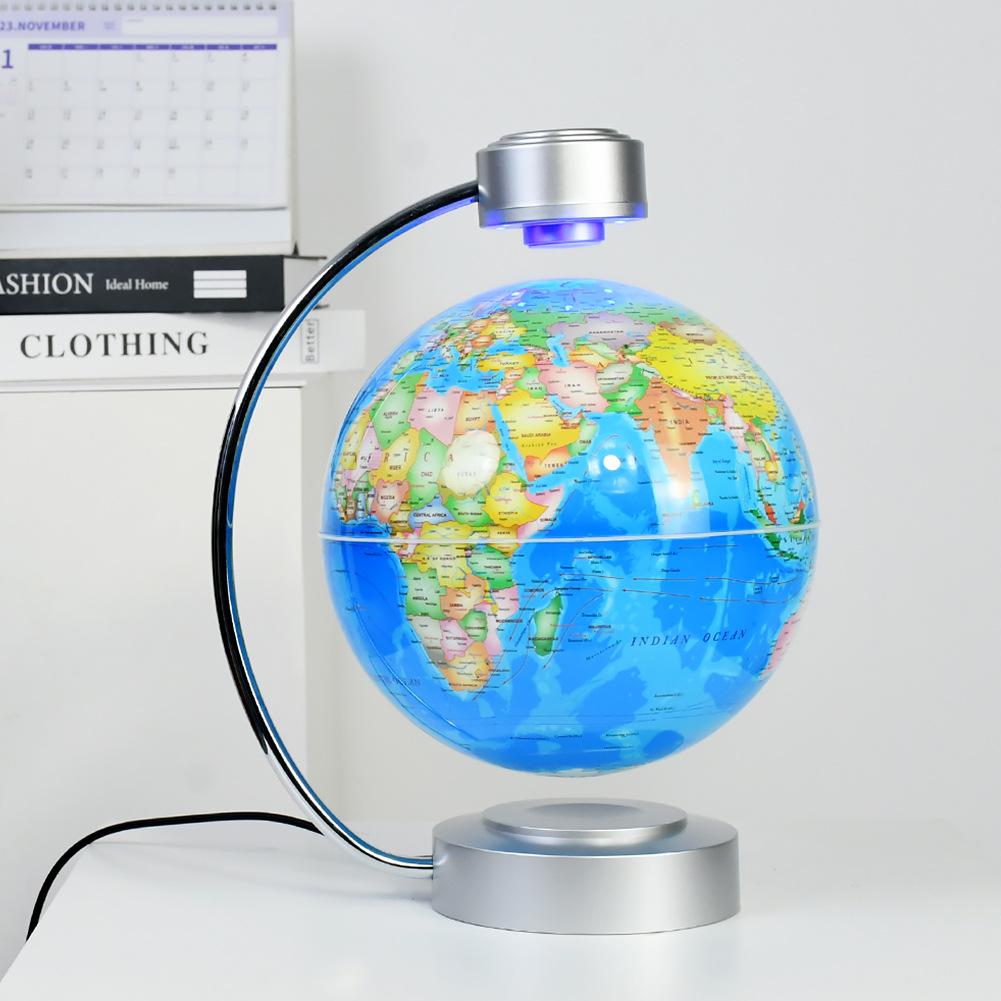 8-Inch Luminous Magnetic Levitation Globe: Curved Tube, Rotating Novelty Decor  Night Light Administrative Blue