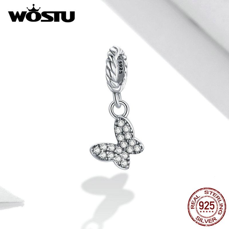 WOSTU 925 Sterling Silver Cute Cat Animal Charms Pendant for Original 3mm Bracelets & Necklaces