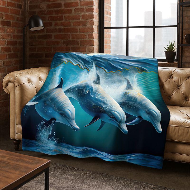 Underwater Sea World Marine Life Cartoon Flannel Blanket Soft Throw Blanket for Bedroom Living Room Bed Travel Camping Picnic