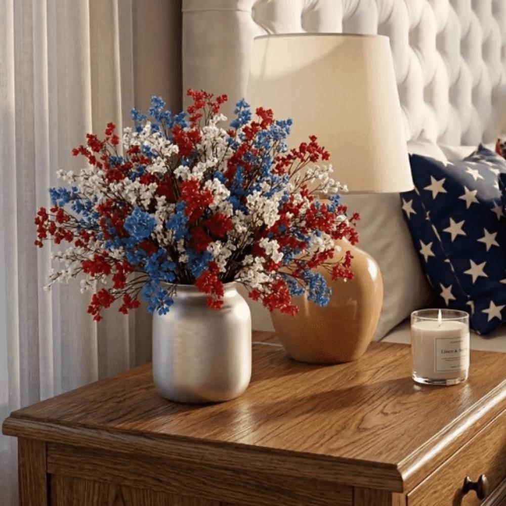 Tricolor Red White Blue Artificial Gypsophila Bouquet 3pcs Set Low Maintenance Flower Arrangement Ornament Realistic Artificial