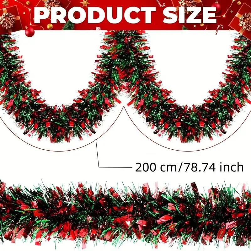 2Meters Christmas Tinsel Garland Red Green Strip Ribbon for Xmas Tree Hanging Ornaments Home Decoration New Year Party Supplies