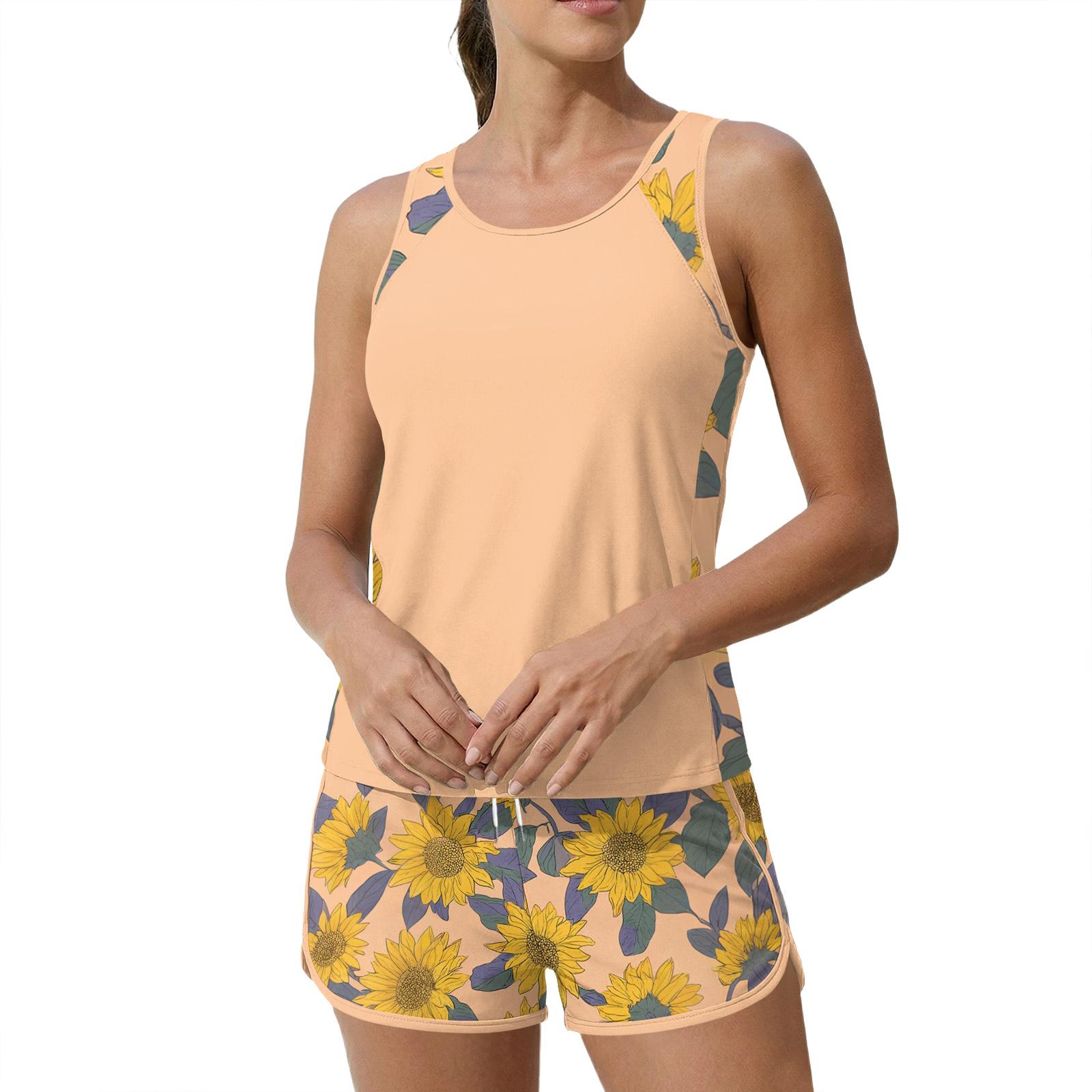 

Women s Sunflower Print Split Swimsuit Sport Swimsuit L