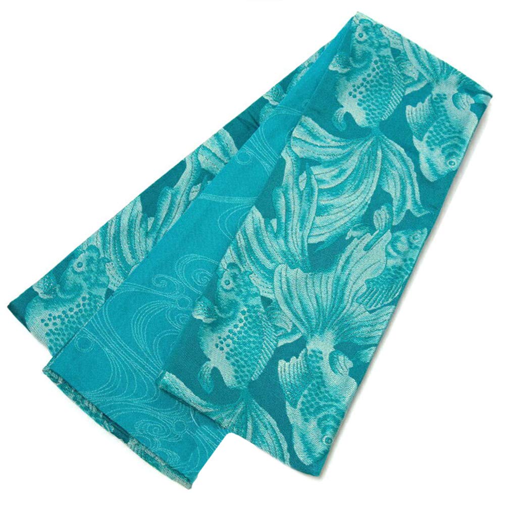 

And Yume Half Width Obi Goldfish Fish Animal Blue Blue Emerald Light Blue Gold Long Flowing Water All Over Pattern Yukata Kimono Obi Made in Japan синій