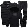 Autumn and Winter Sports Suit Men's Three-piece Suit Hooded Sweater Plus Velvet Clothes Vest Jacket Pants Sports Suit Men's Suit