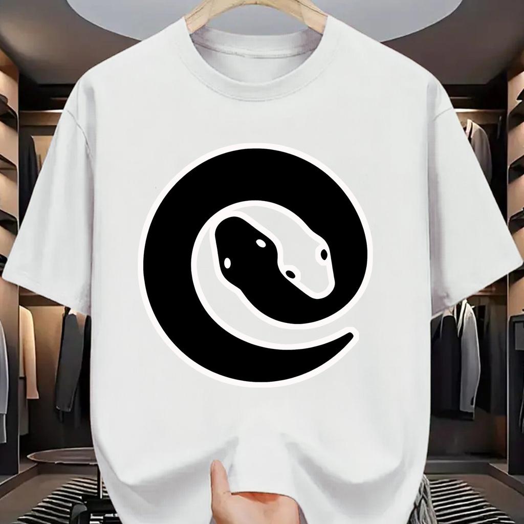 Yin Yang Snake Graphic Tee Men Casual Short Sleeve ONeck Print TShirt Summer Breathable Top