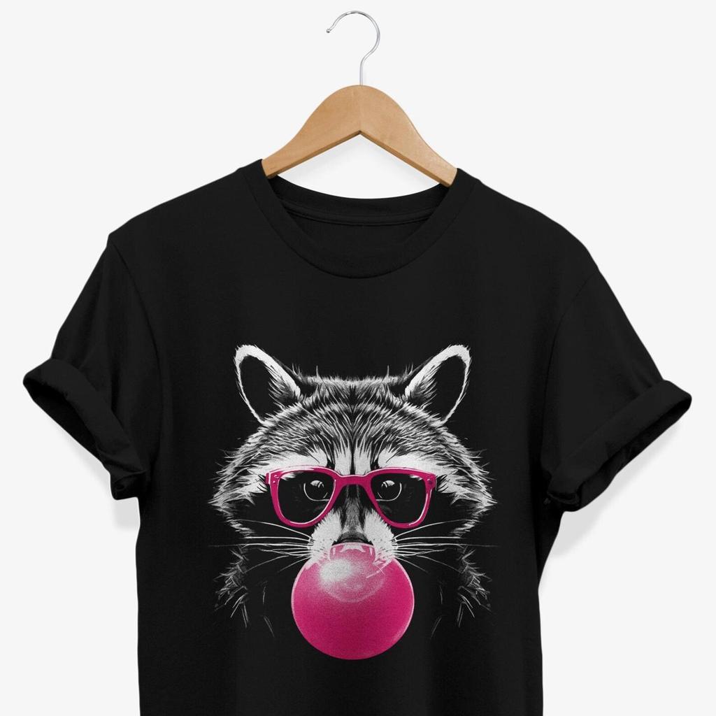 Quirky Raccoon Bubble Gum Graphic T-Shirt | Animal Lover Gift