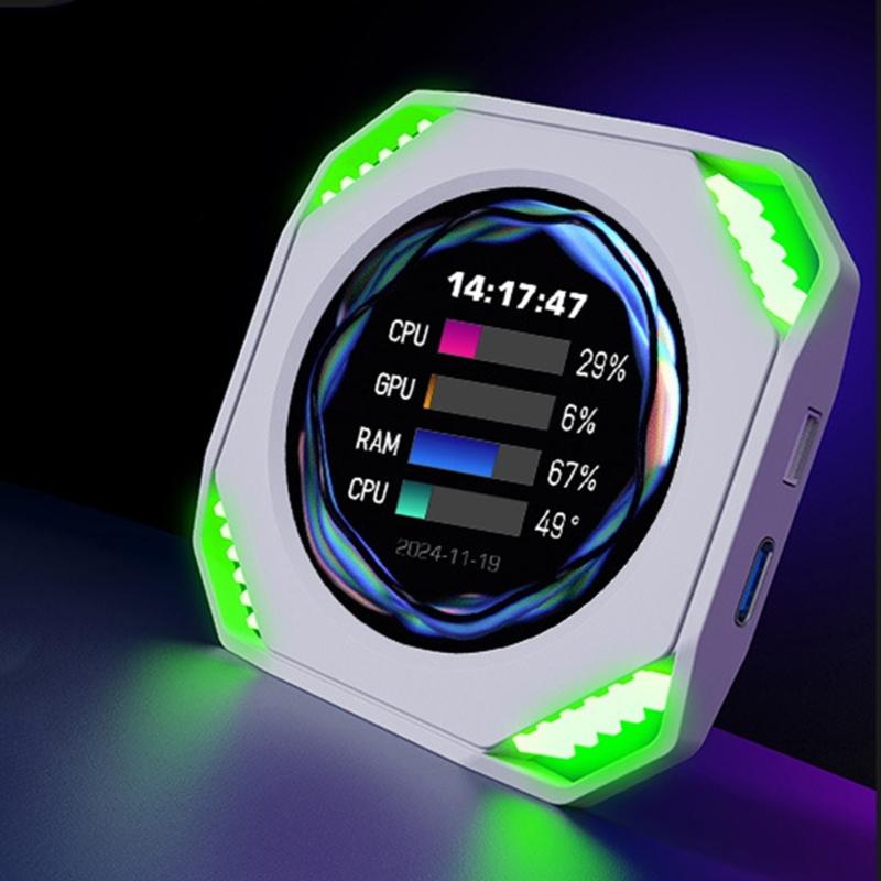 IPS Round Water Cooling Screen USB C Connecting Computer Temperature Monitors Dynamic 360°View for Customs PC Case