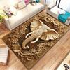 3D Carved Elephant Flower Crystal Velvet Rug Boho Style Living Room Floor Mat Natural Wood Look Anti Slip Area Carpet