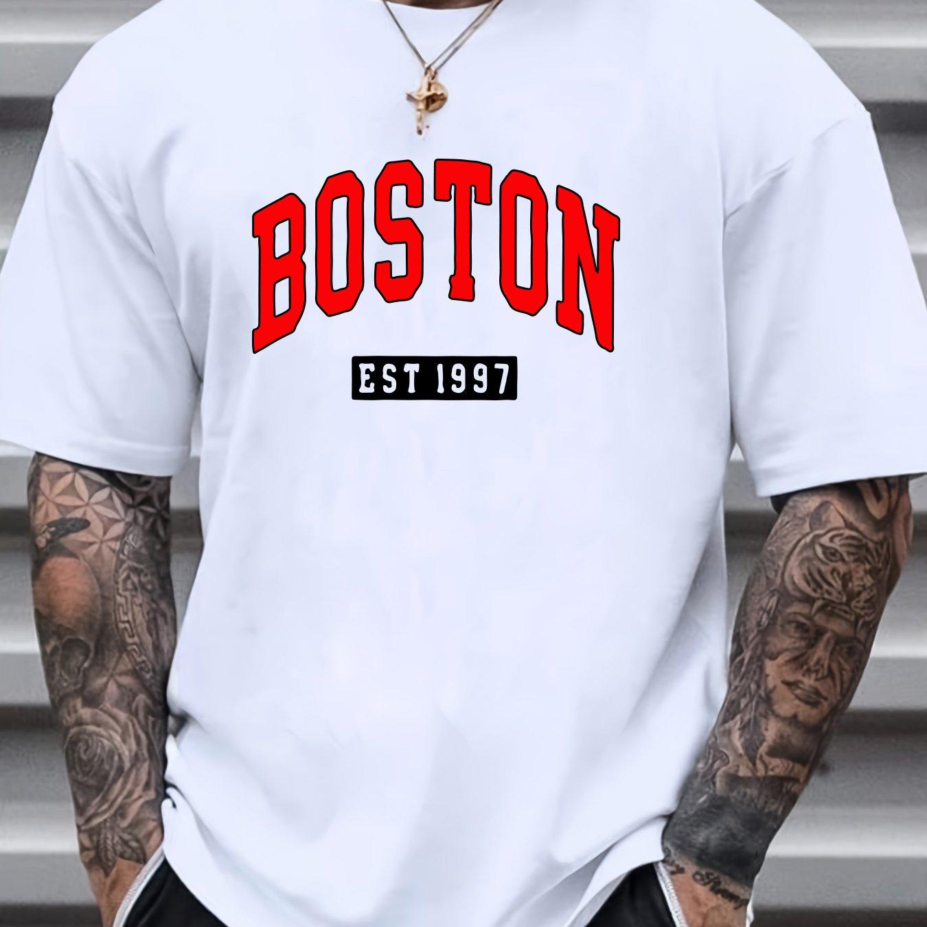 

Хлопок Модный Высококачественный Мужской Летний Свободный Размер 100% Хлопок Бостон Принт Slim Fit Повседневный Круглый Вырез Короткий Рукав Футболка Топ 3XL