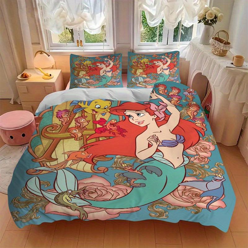 3pcs Disney Princess Ariel Mermaid Sea Life Friends Print Cover Set Ultra Soft, Breathable, and Comfortable Bedding with Stylish Design for Bedro