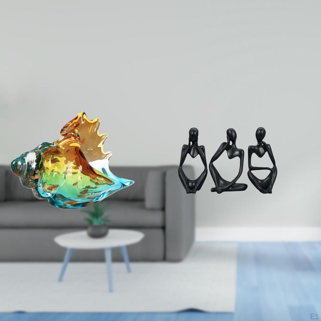 Glass Conch Figurine Sea Animal Art Decor Craft Statue Ornament And Thinking People Sculpture Hand