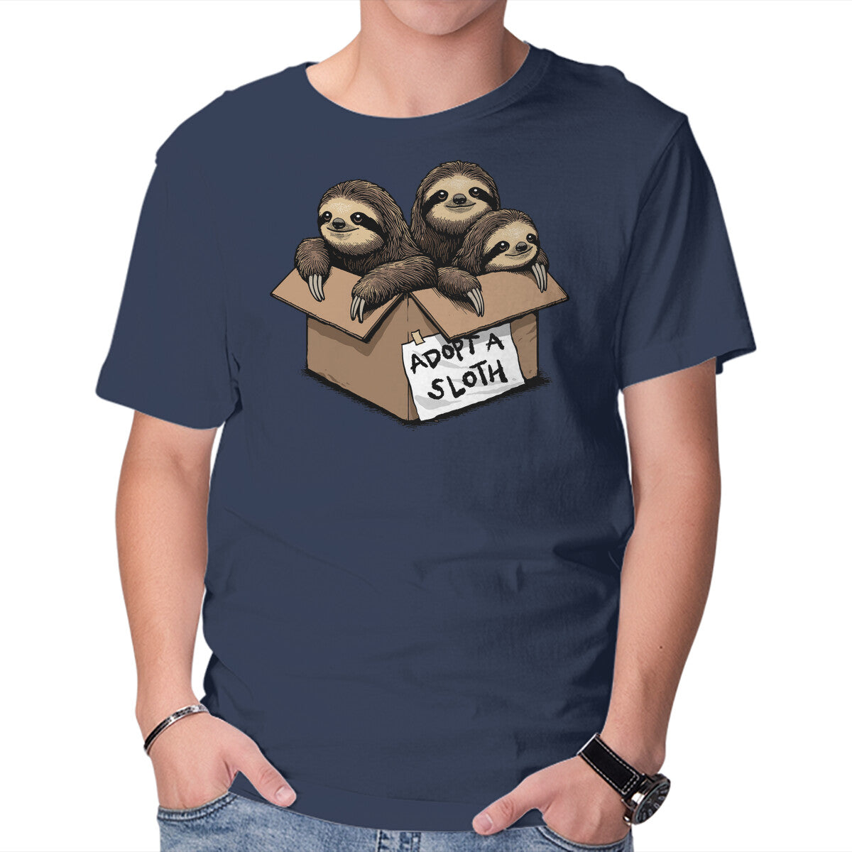Unisex Crew Neck T-Shirt Adopt A Sloth Graphic Short Sleeve Casual Tee L