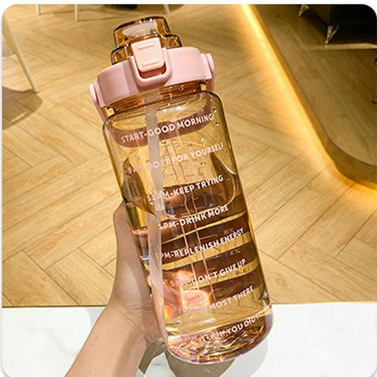 2000ml Women's Water Bottle with Straw & Time Scale - Large Capacity Sports Kettle