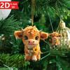 2D art cow pendant for Christmas trees. A versatile animal-themed holiday decoration.