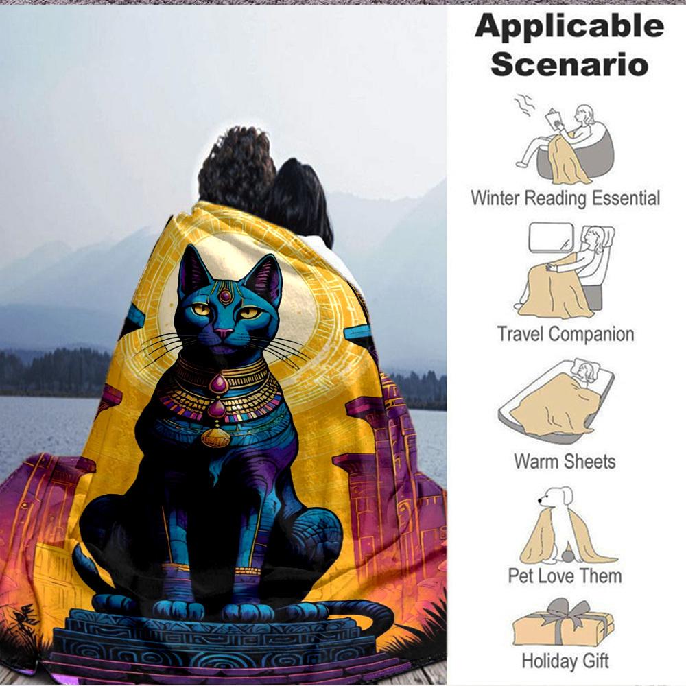 1pc Egyptian Cat Statue Blanket Lightweight Flannel Blanket Throw Blanket For Sofa, Bed, Travel, Camping Yy2509026220