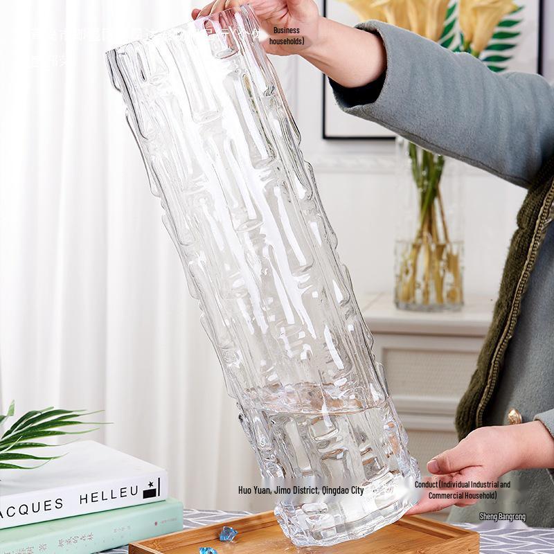 Extra Large Transparent Glass Cylinder Vase for Lucky Bamboo and Flower Arrangements In Living Room
