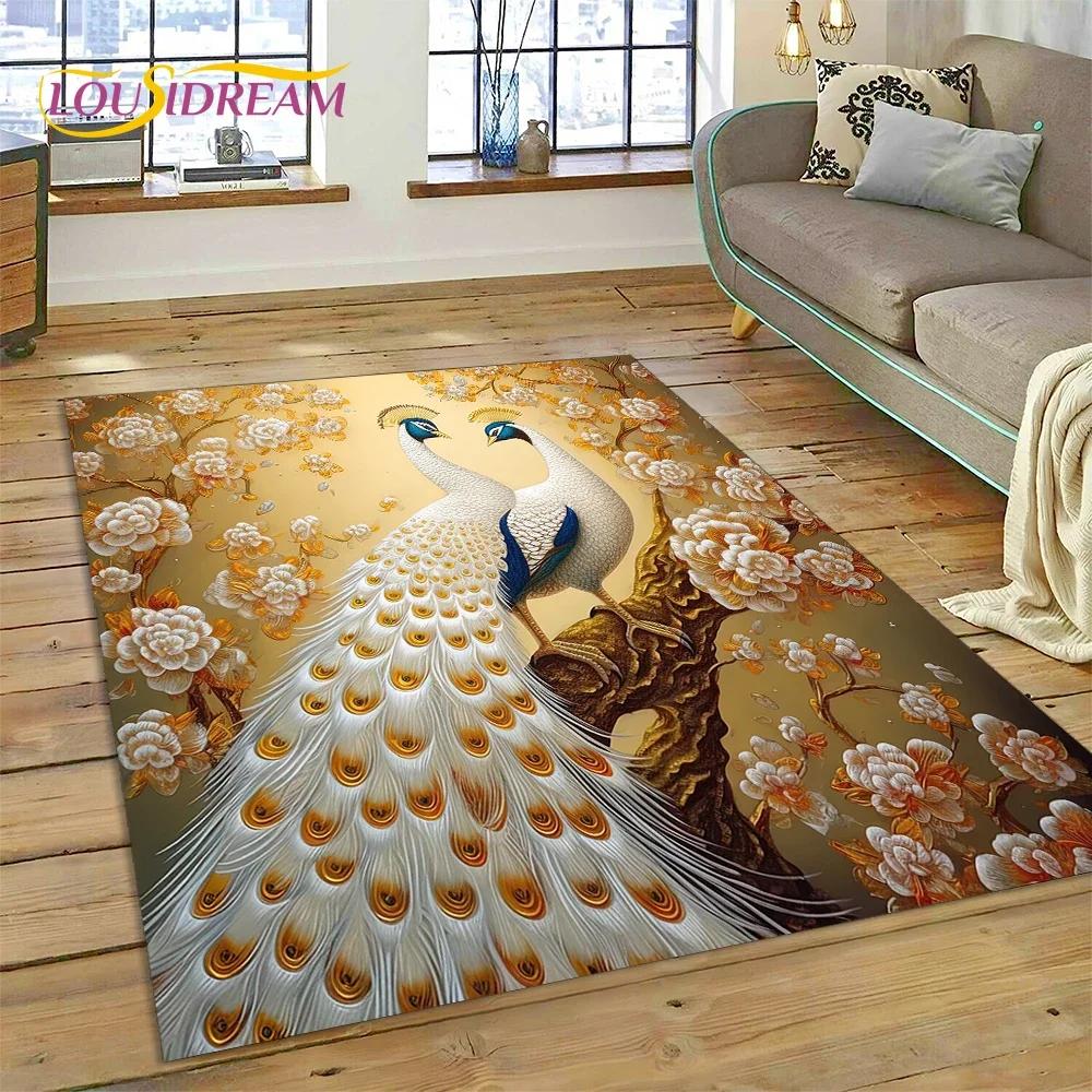 Niedlicher Teppich mit Traumvögeln, Papagei, Pfau, Cartoon-Motiv, für Schlafzimmer, Wohnzimmer, Zuhause, Sofa-Dekoration, Kinderspiel, große Deko-Bodenmatte