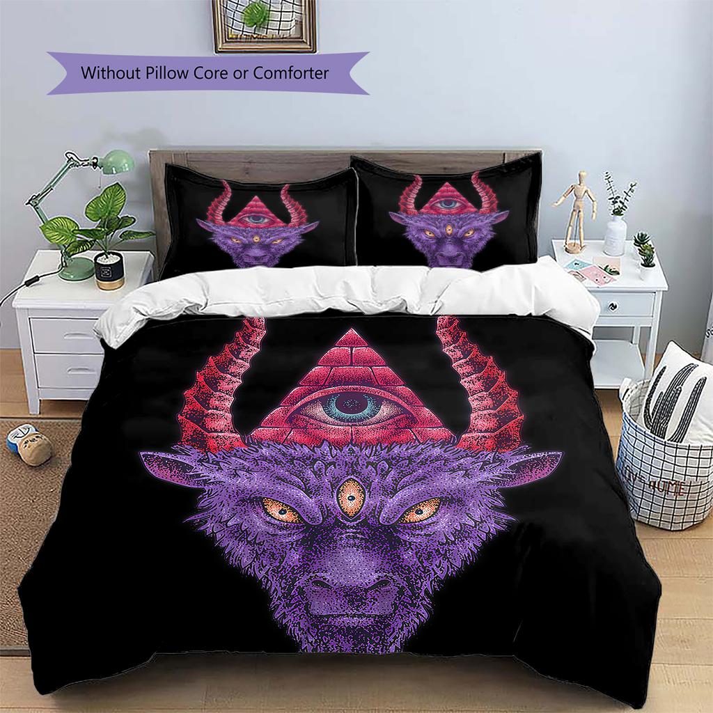 Satan Symbol Pattern Bedding,Quilt Set Quilt Cover Pillowcase Home Birthday Gift (1 * Duvet Cover + 2 * Pillowcase, Without Core)