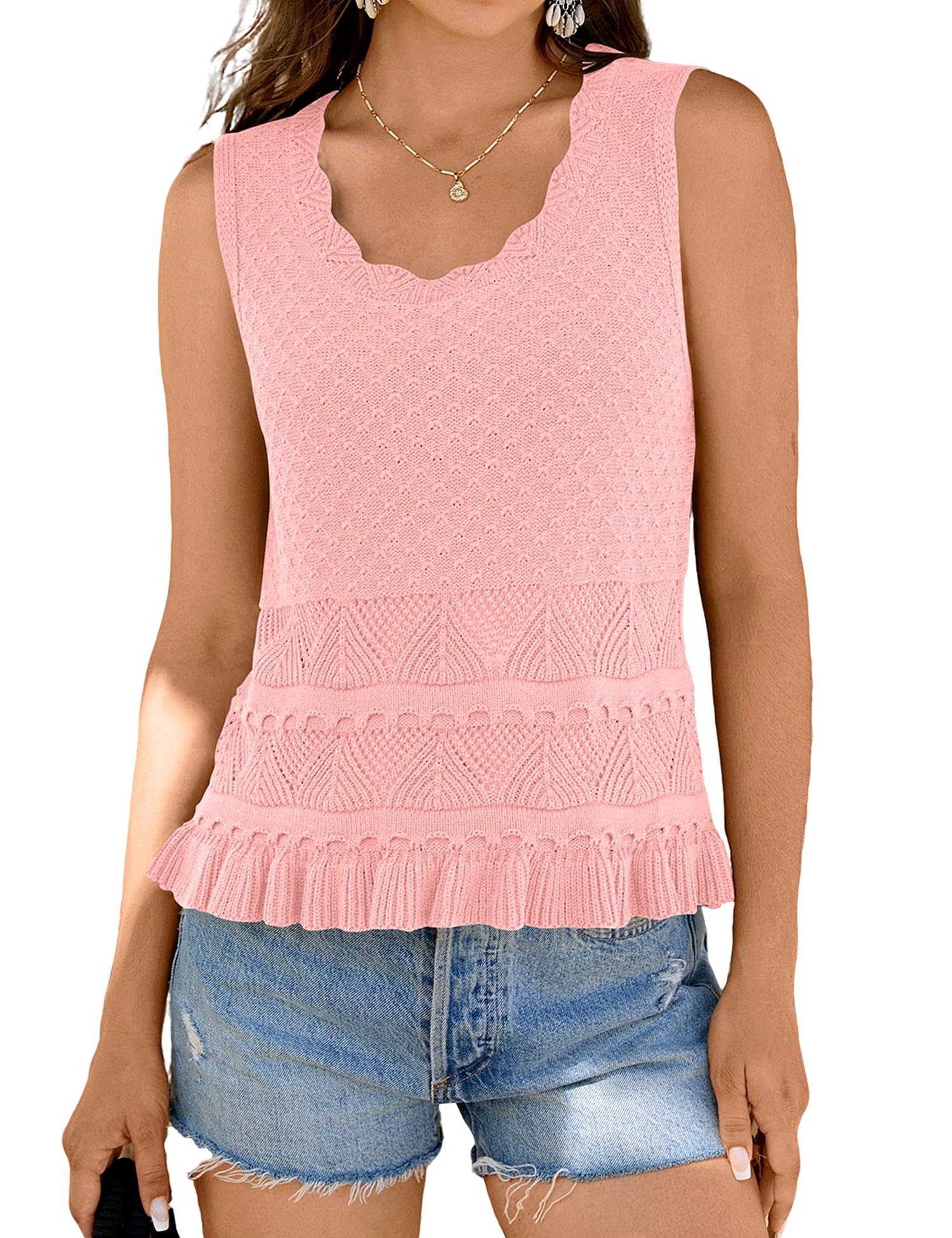 

Women s Casual Slim-Fit Short-Length Sleeveless Knit Top XL рожевий