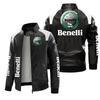 [European size velvet] Beinelli locomotive logo leather jacket large size printed autumn and winter jacket pu high-end men's clip