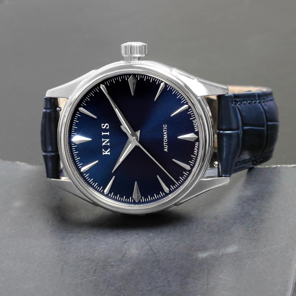 KNIS Automatic Watch for Sapphire 10 ATM Water Mechanical Deep Blue Leather (Nis) Japanese-made Men, Crystal, Resistance, Movement, Blue, Strap,