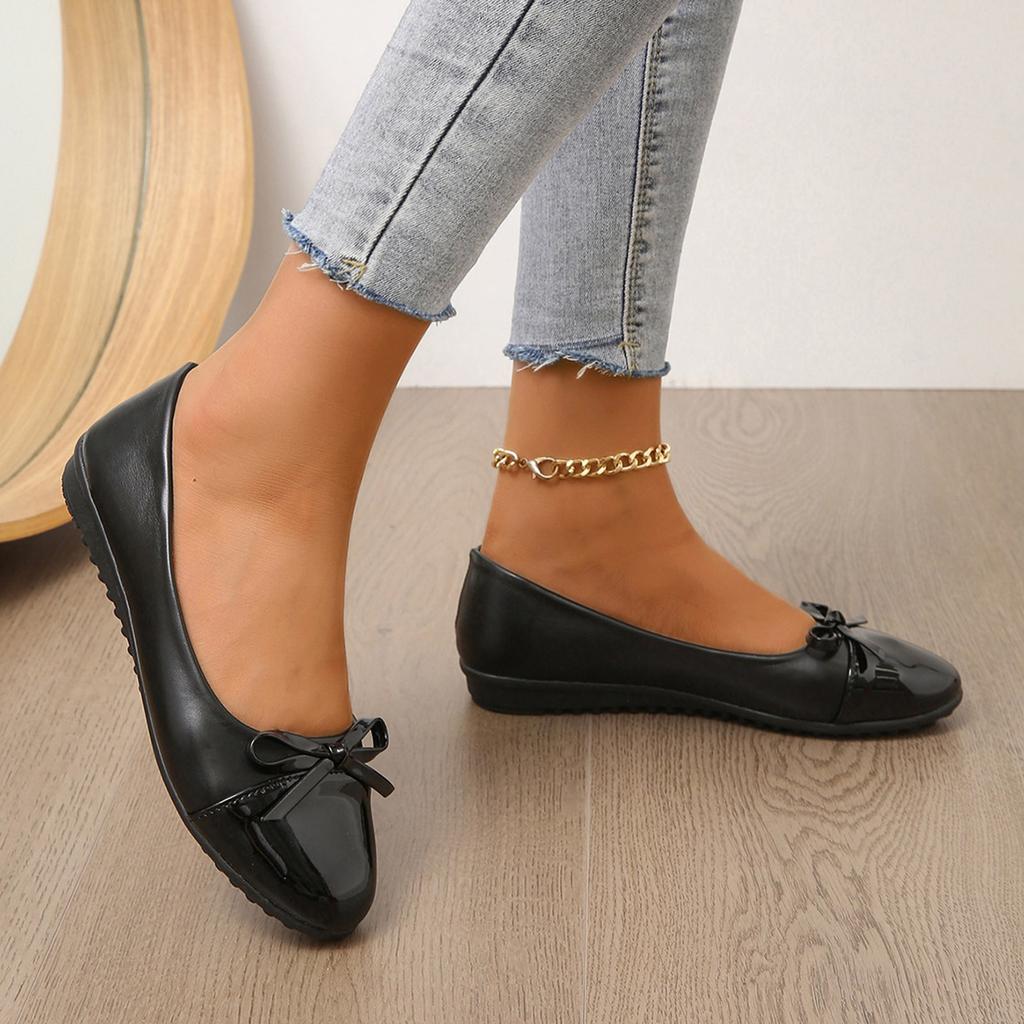 Ladies Fashion Color Matching Leather Bow Decoration Flat Ccasual Single Shoes Summer Formal Shoes Women